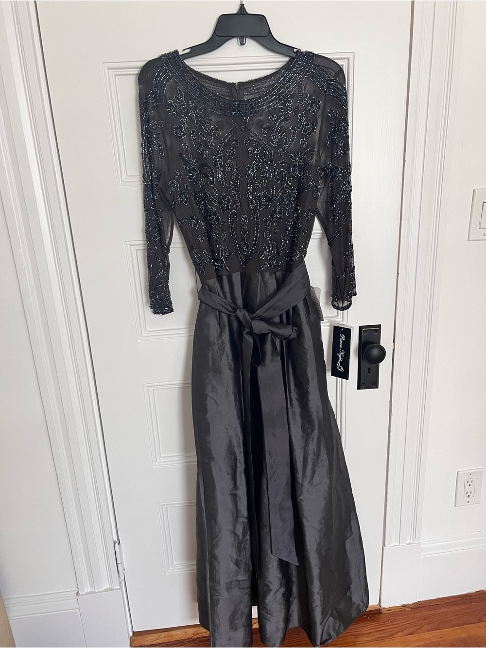 Pisarro Nights Black Beaded Maxi Dress with Sash